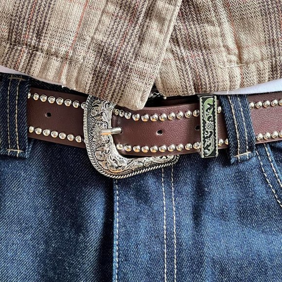 vintage brown studded american western cowboy boho belt - Picture 8 of 8